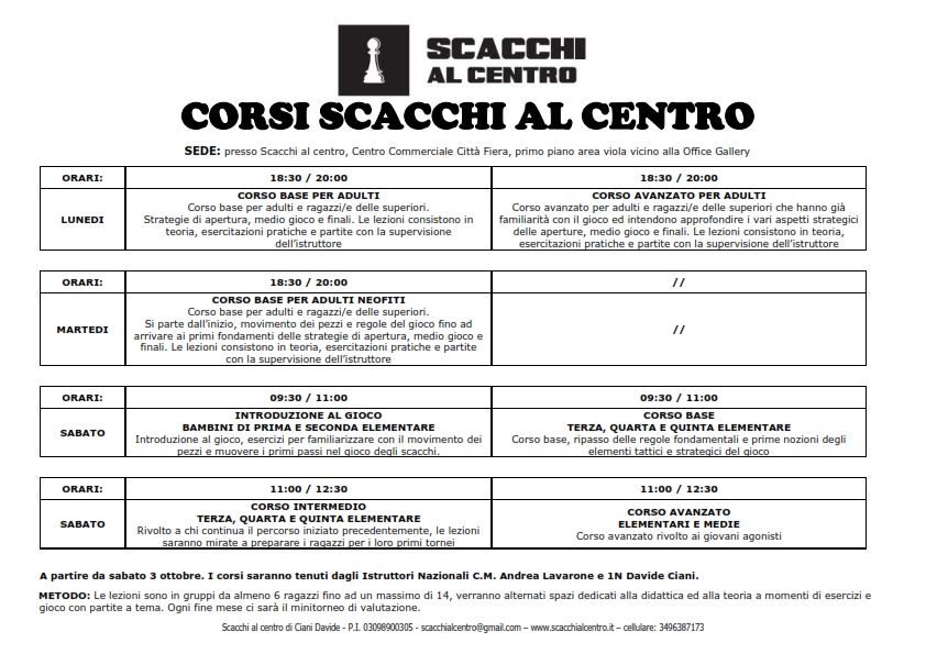 Corsi Anno Scacchistico 2026 2027